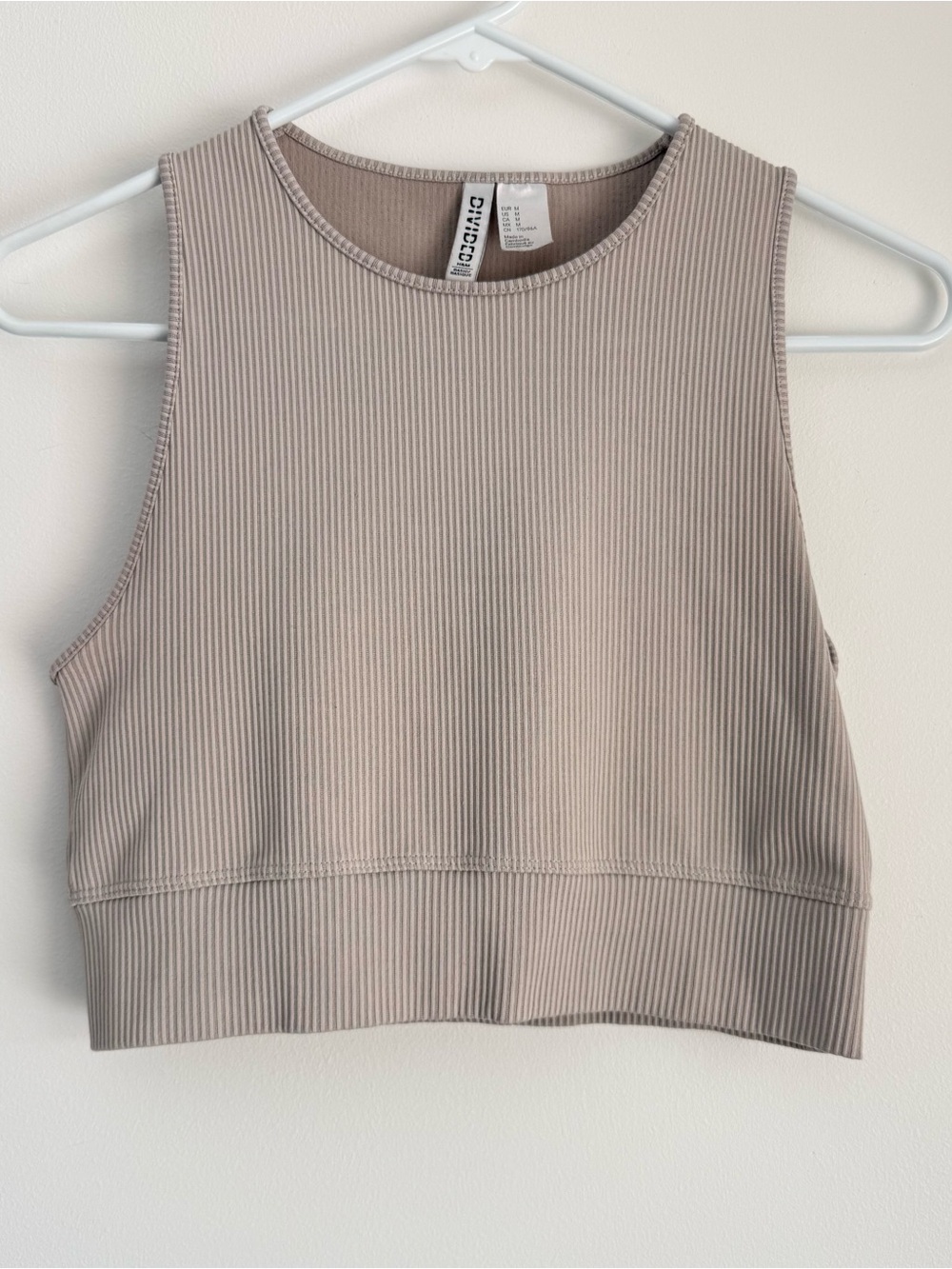 H&M Divided Ribbed Crop Tank Top Taupe Size Medium